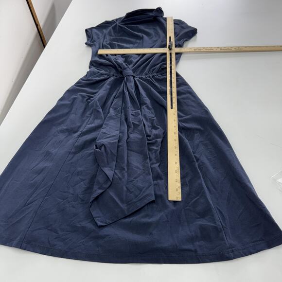 eShakti Dress Womens 2 Midi Short Sleeve Belted Spandex Tie Fit Flare Pockets - Picture 6 of 6